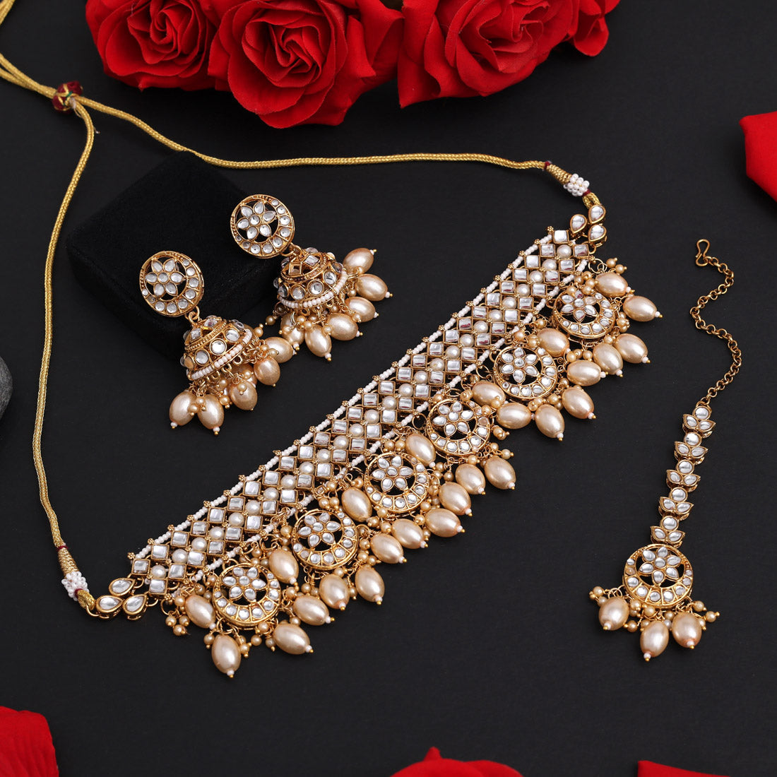 Gold Color Choker Kundan Necklace Set Jewellery GetGlit