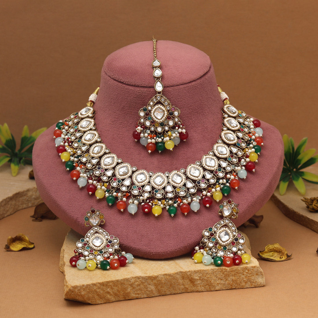 Vibrant Multi Color Kundan Necklace Set Jewellery GetGlit
