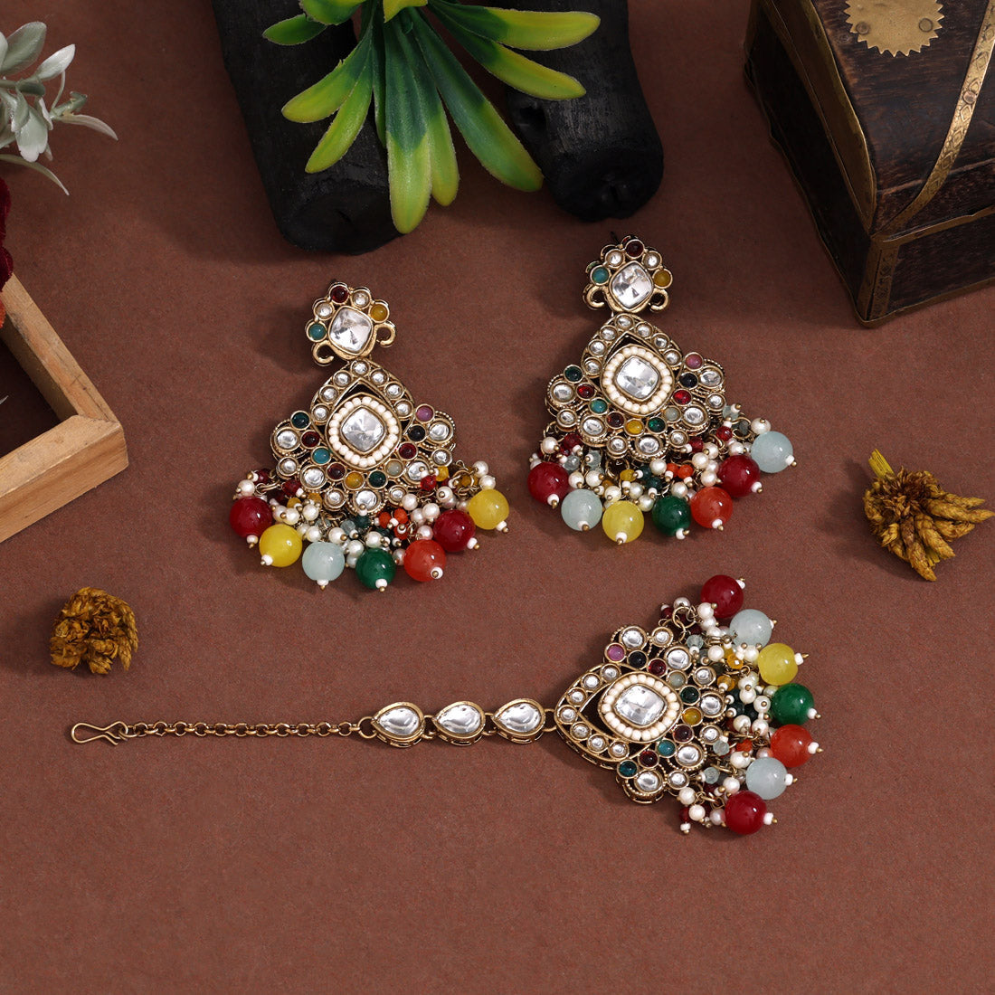 Vibrant Multi Color Kundan Necklace Set Jewellery GetGlit