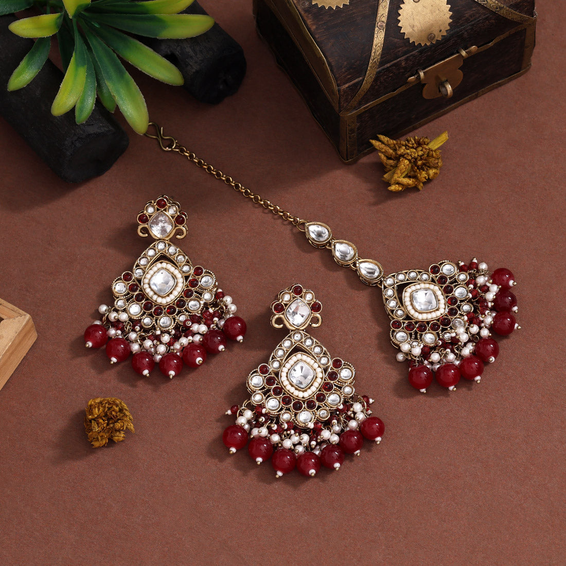 Royal Maroon Color Kundan Necklace Set Jewellery GetGlit