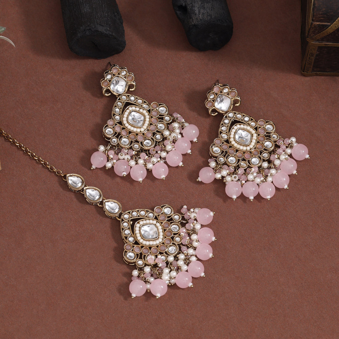 Blush Pink Color Kundan Necklace Set Jewellery GetGlit
