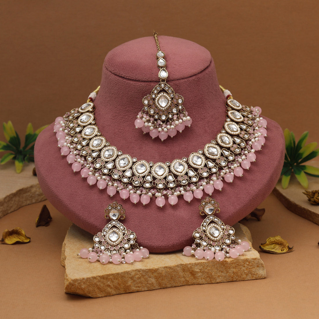 Blush Pink Color Kundan Necklace Set Jewellery GetGlit