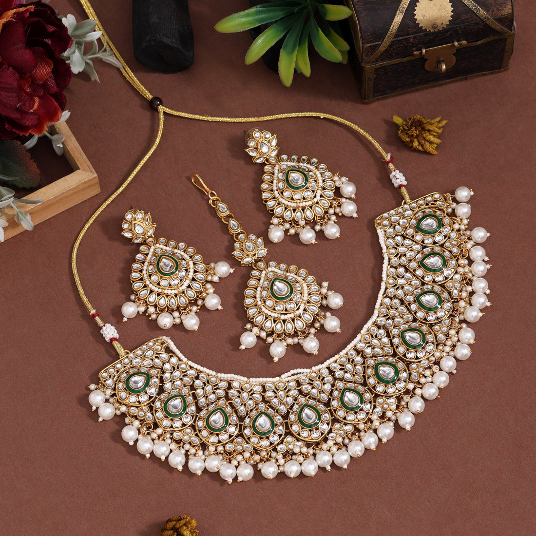 Pure White Color Kundan Necklace Set Jewellery GetGlit