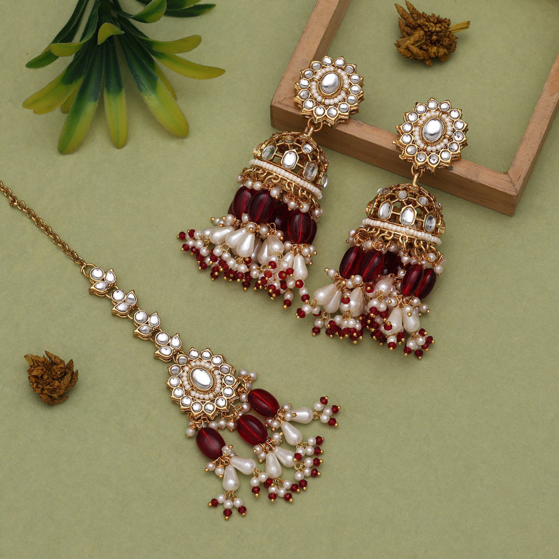 Elegant Maroon Color Kundan Necklace Set Jewellery GetGlit