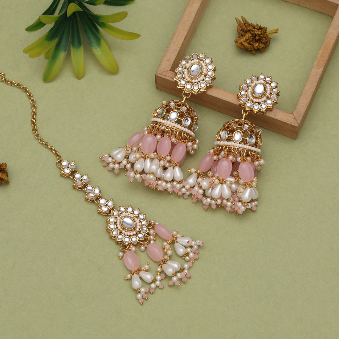 Soft Pink Color Kundan Necklace Set Jewellery GetGlit