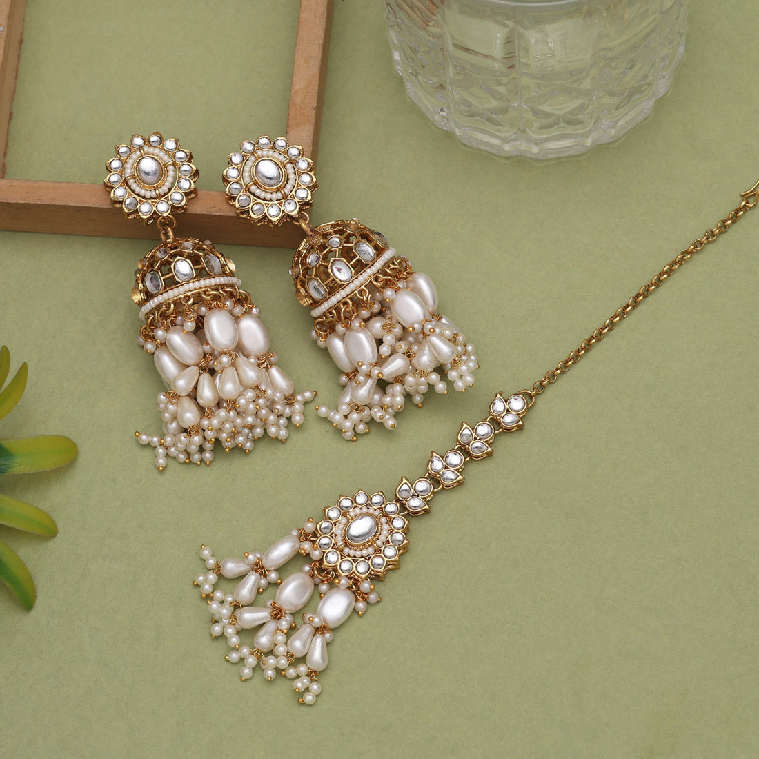 Crystal White Color Kundan Necklace Set Jewellery GetGlit