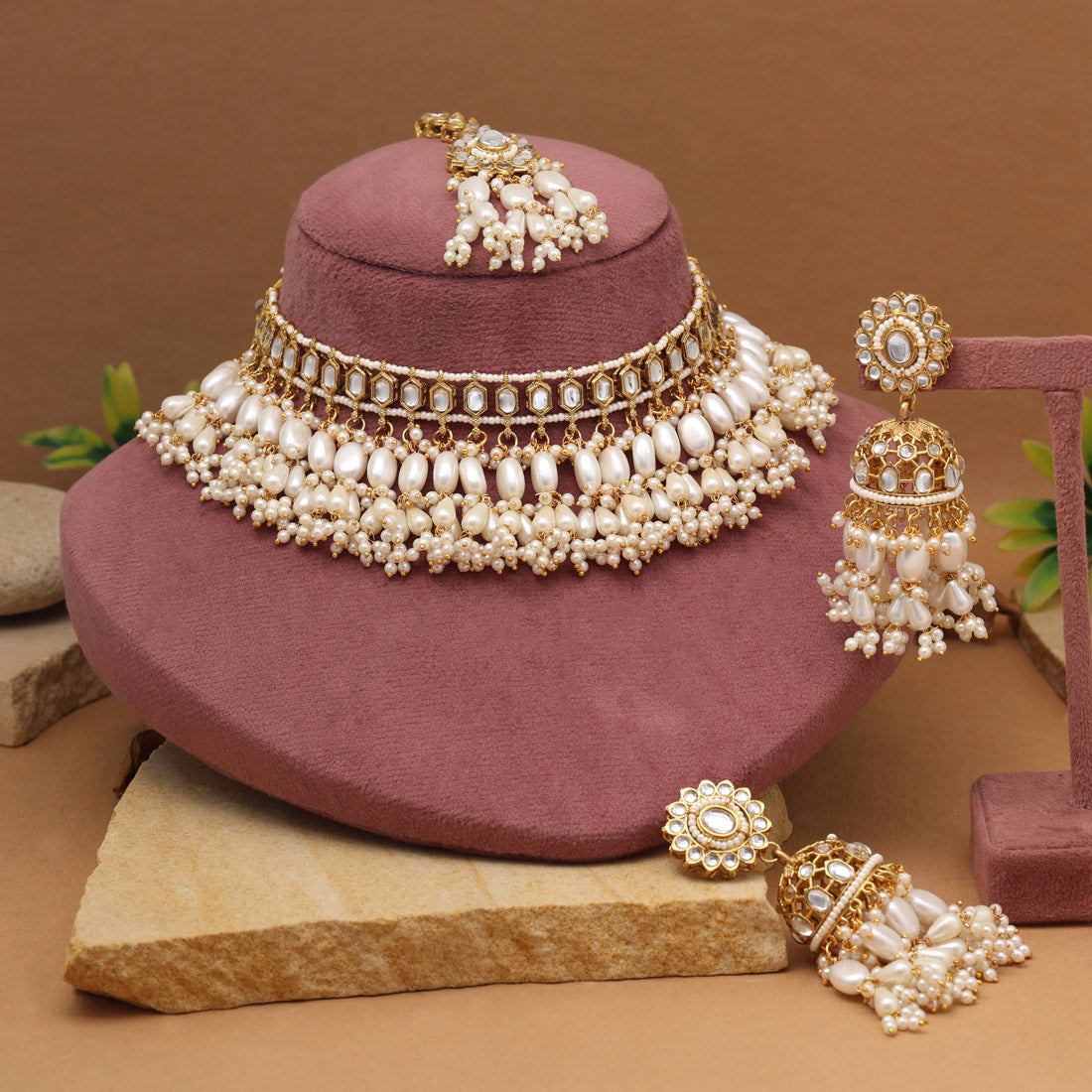 Crystal White Color Kundan Necklace Set Jewellery GetGlit