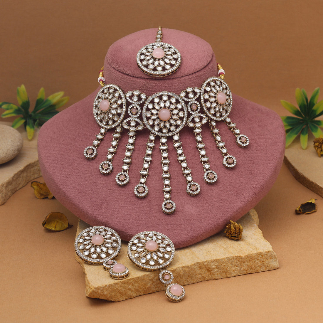 Baby Light Pink Color Choker Kundan Necklace Set Jewellery GetGlit
