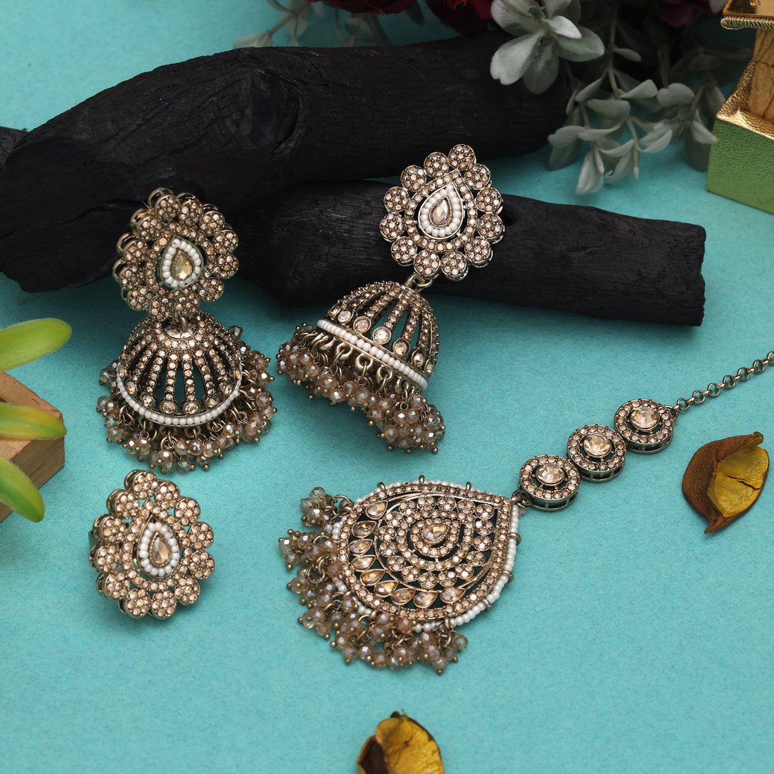 Traditional Gold Color Pakistani Kundan Necklace Set Jewellery GetGlit