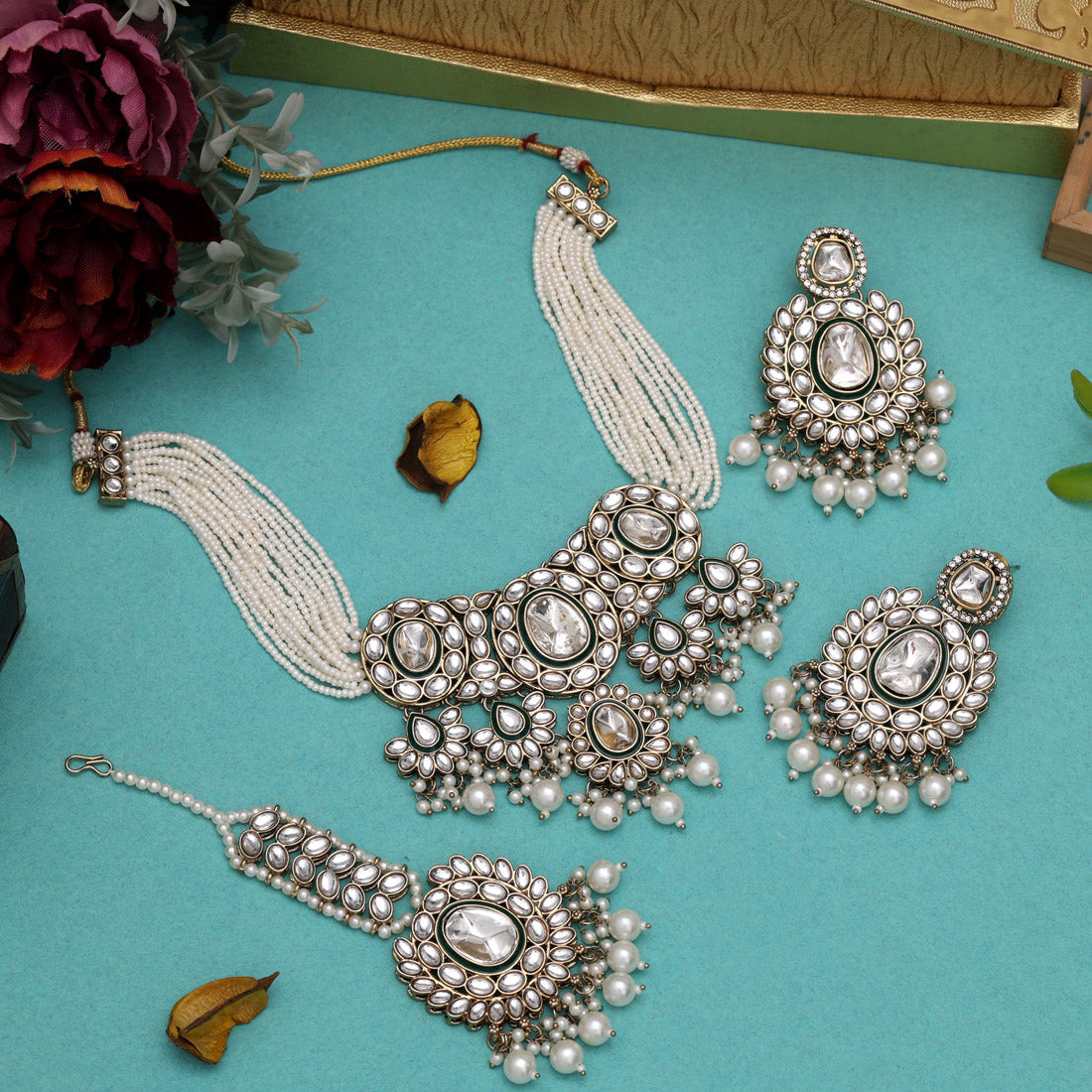 Pearl White Color Kundan Necklace Set Jewellery GetGlit