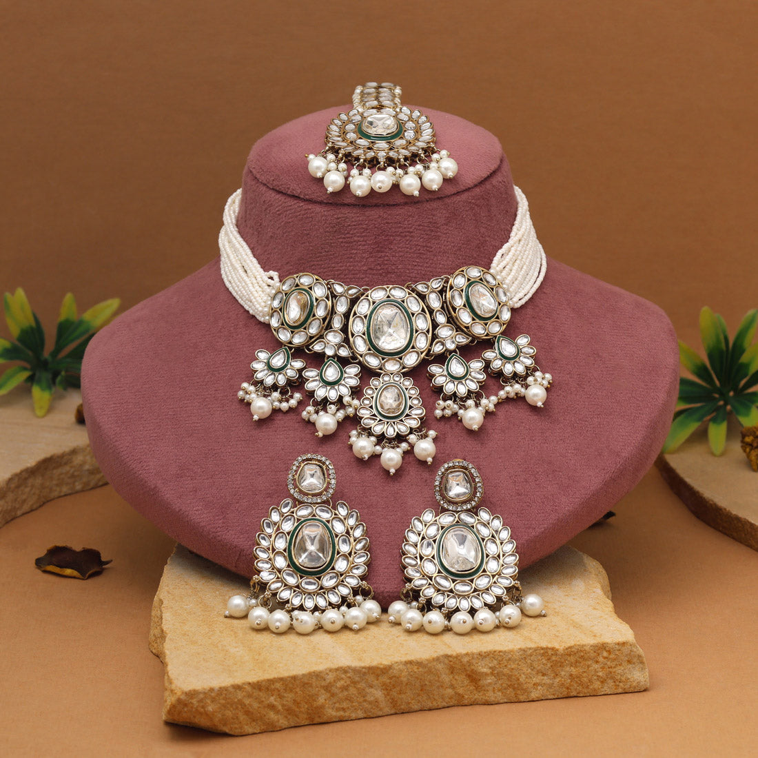 Pearl White Color Kundan Necklace Set Jewellery GetGlit