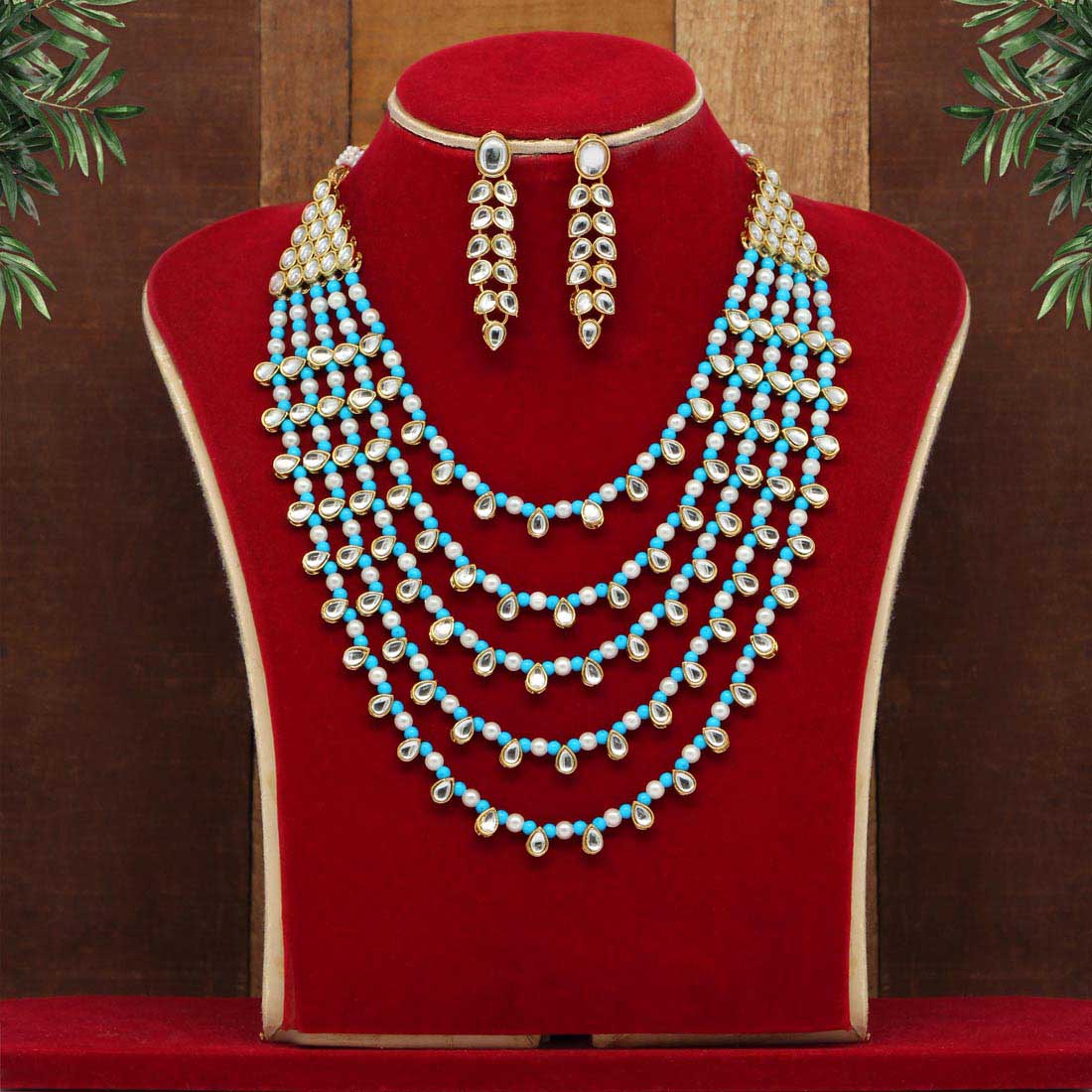 Firozi Color Kundan Necklace Set Jewellery GetGlit
