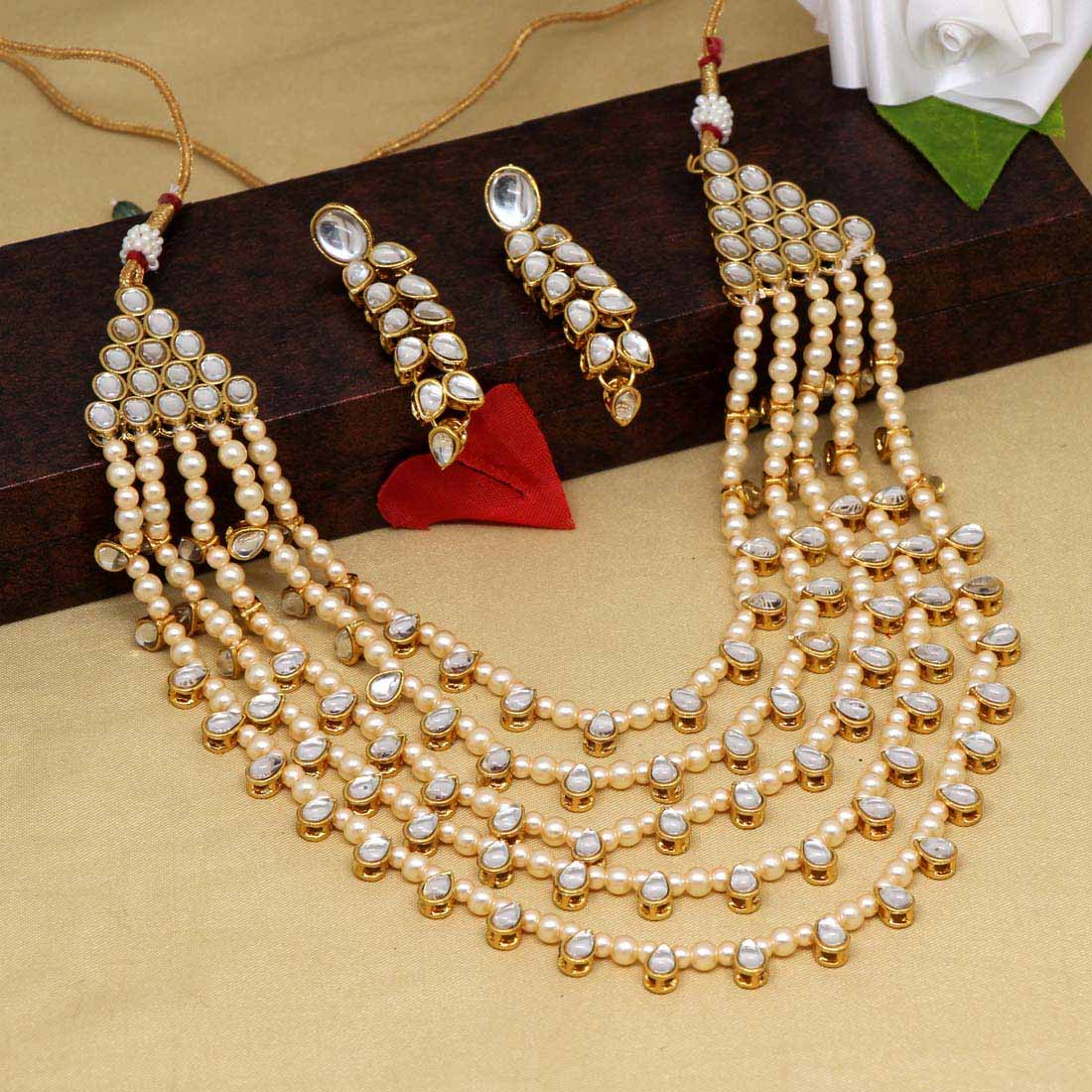 Gold Color Kundan Necklace Set (KN768GLD) Jewellery GetGlit