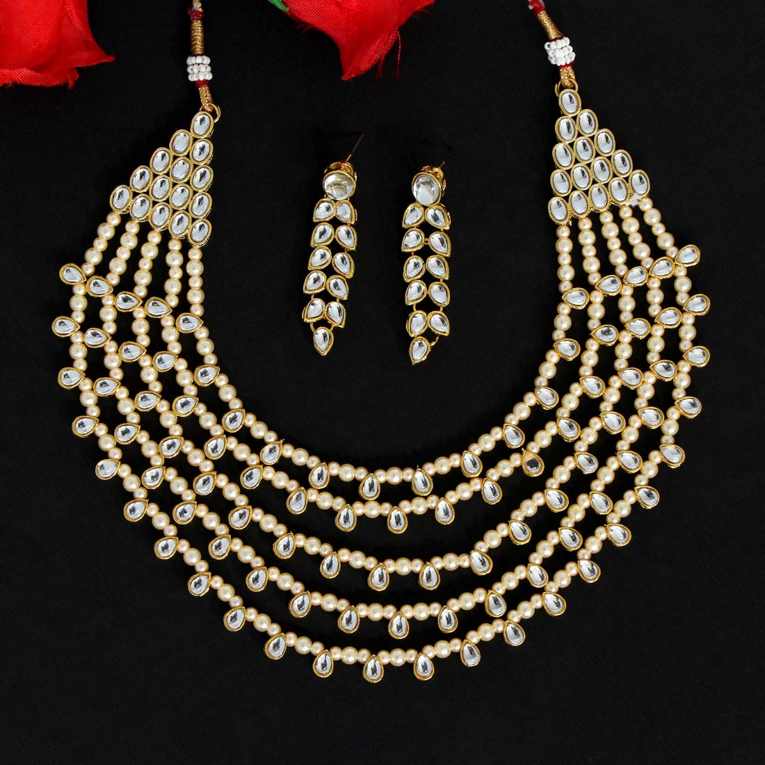 Gold Color Kundan Necklace Set (KN768GLD) Jewellery GetGlit