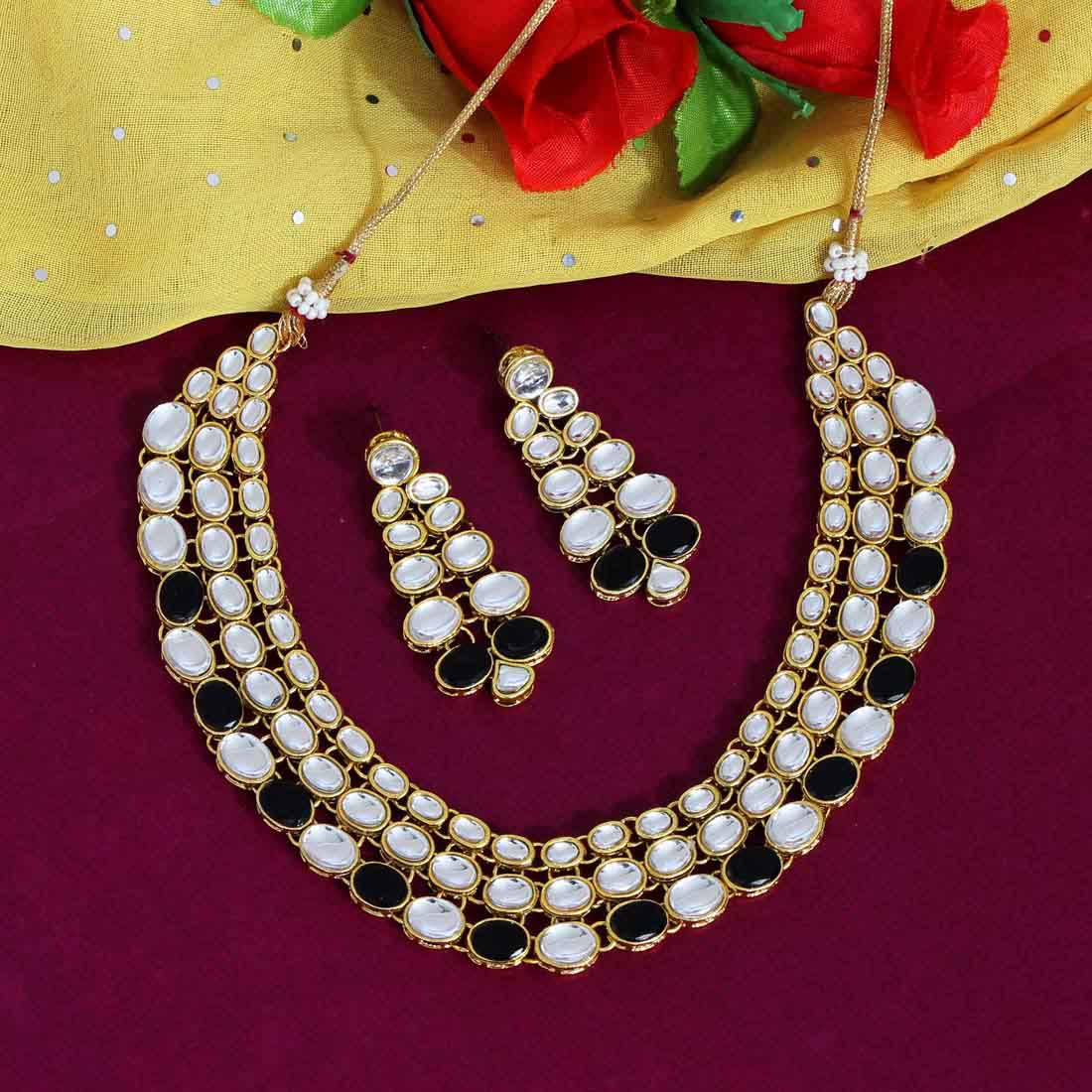 Black Color Kundan Necklace Set Jewellery GetGlit