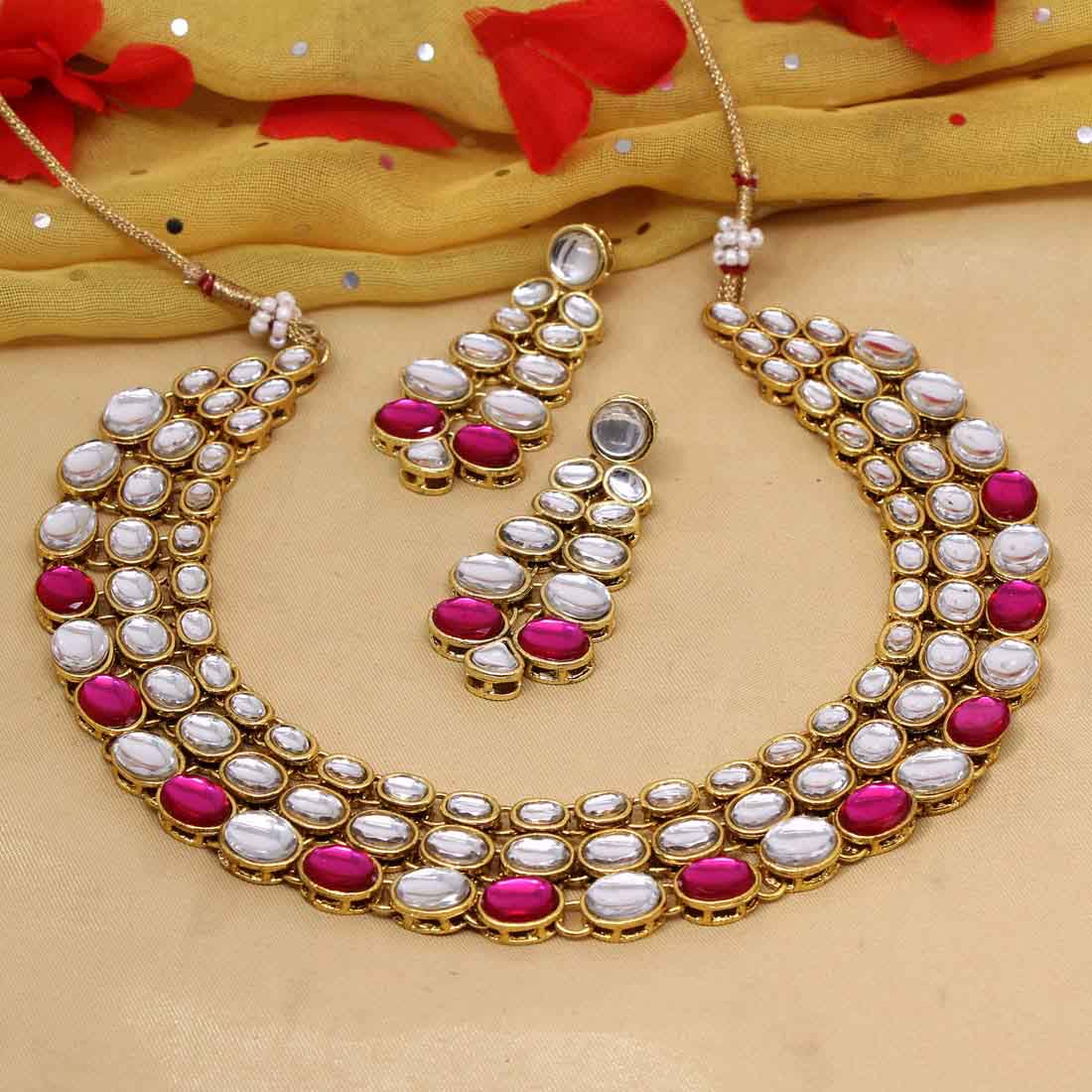 Rani Color Kundan Necklace Set Jewellery GetGlit