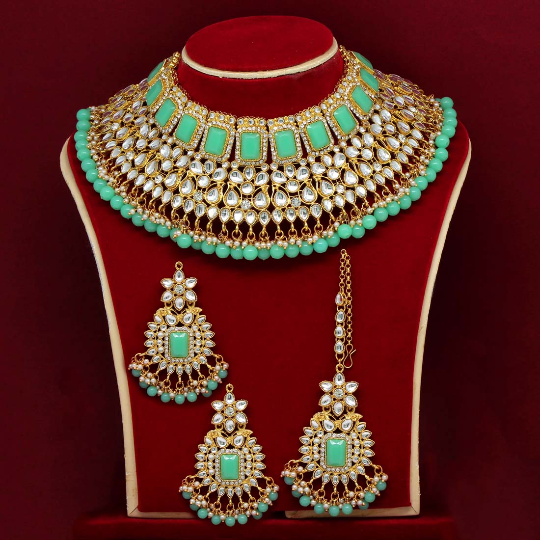 Pista Green Color Kundan Bridal Choker Necklace Set Jewellery GetGlit