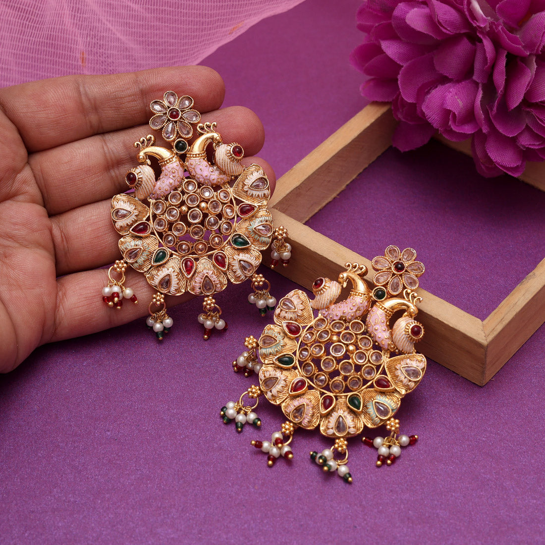 Multi Color Rajwadi Matte Gold Earrings (MGE315MLT) Jewellery GetGlit