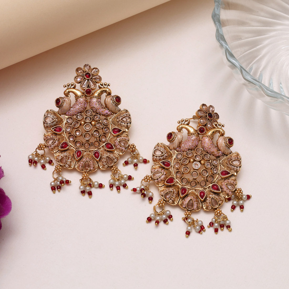 Rani Color Rajwadi Matte Gold Earrings (MGE315RNI) Jewellery GetGlit