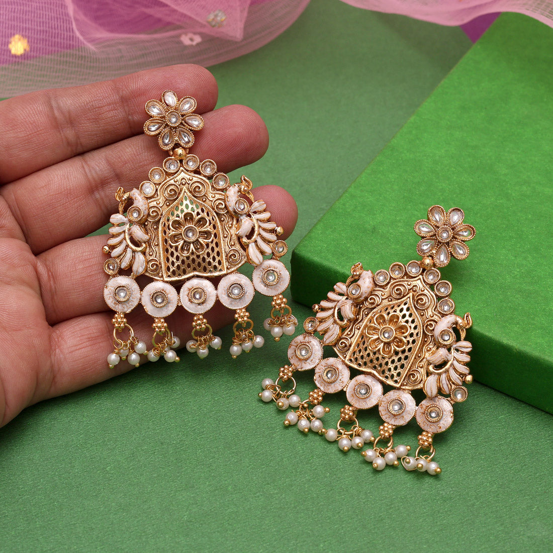 Gold Color Rajwadi Matte Gold Earrings (MGE316GLD) Jewellery GetGlit