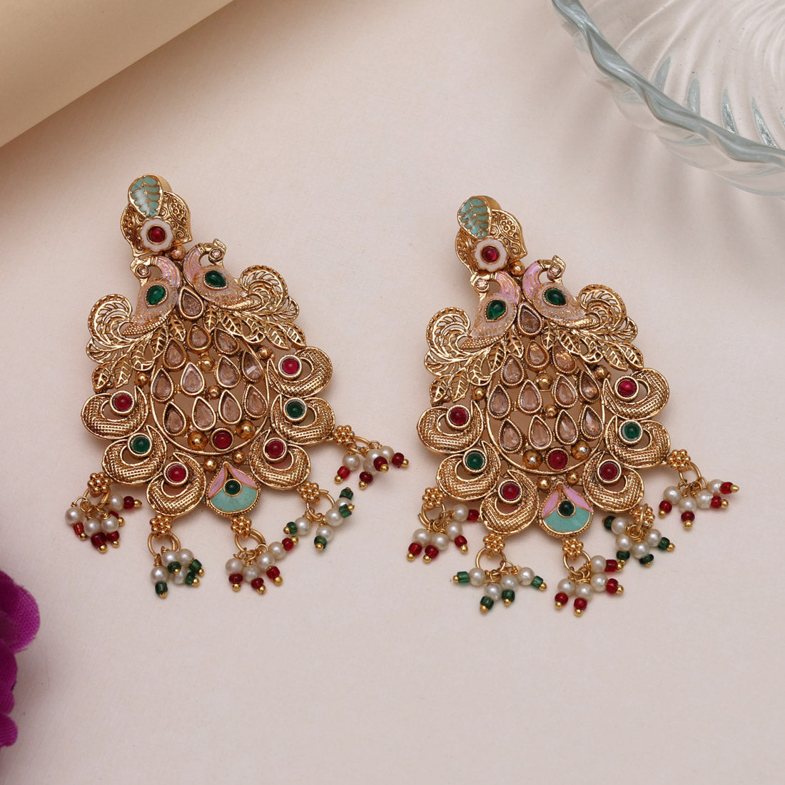 Multi Color Rajwadi Matte Gold Earrings (MGE317MLT) Jewellery GetGlit