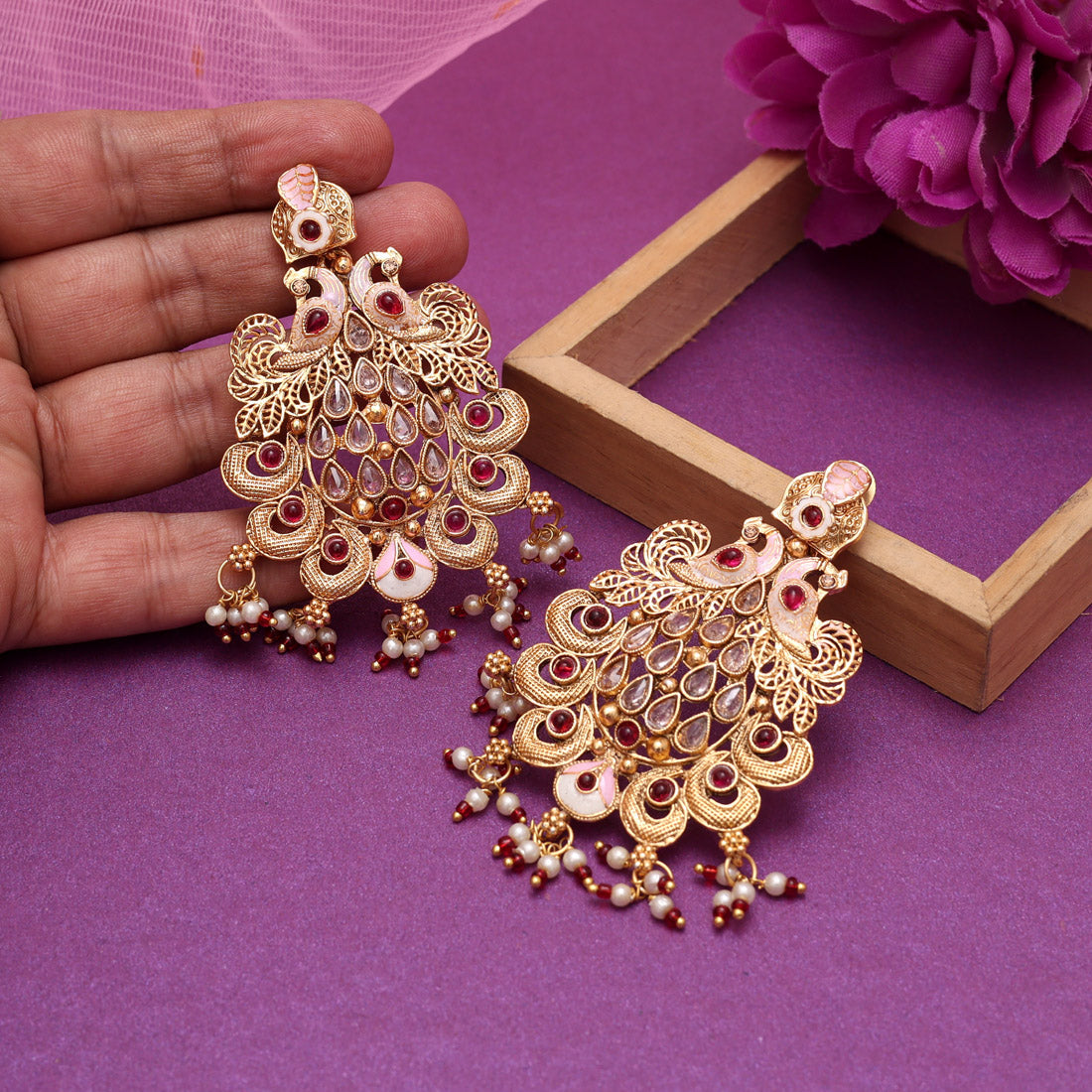 Rani Color Rajwadi Matte Gold Earrings (MGE317RNI) Jewellery GetGlit