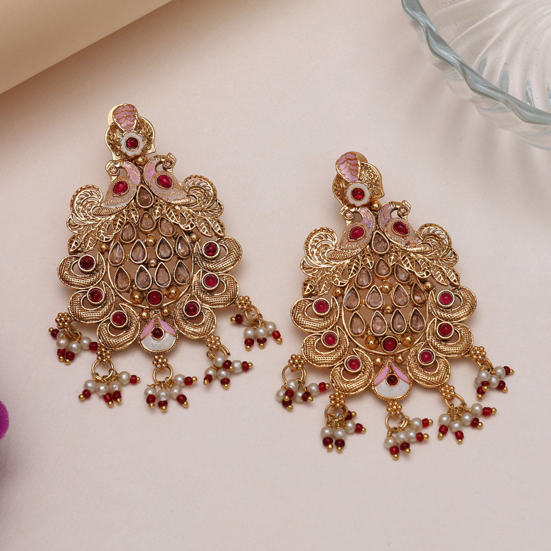 Rani Color Rajwadi Matte Gold Earrings (MGE317RNI) Jewellery GetGlit