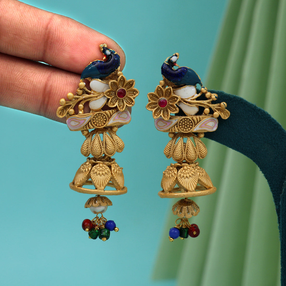 Multi Color Rajwadi Matte Gold Earrings (MGE321MLT) Jewellery GetGlit