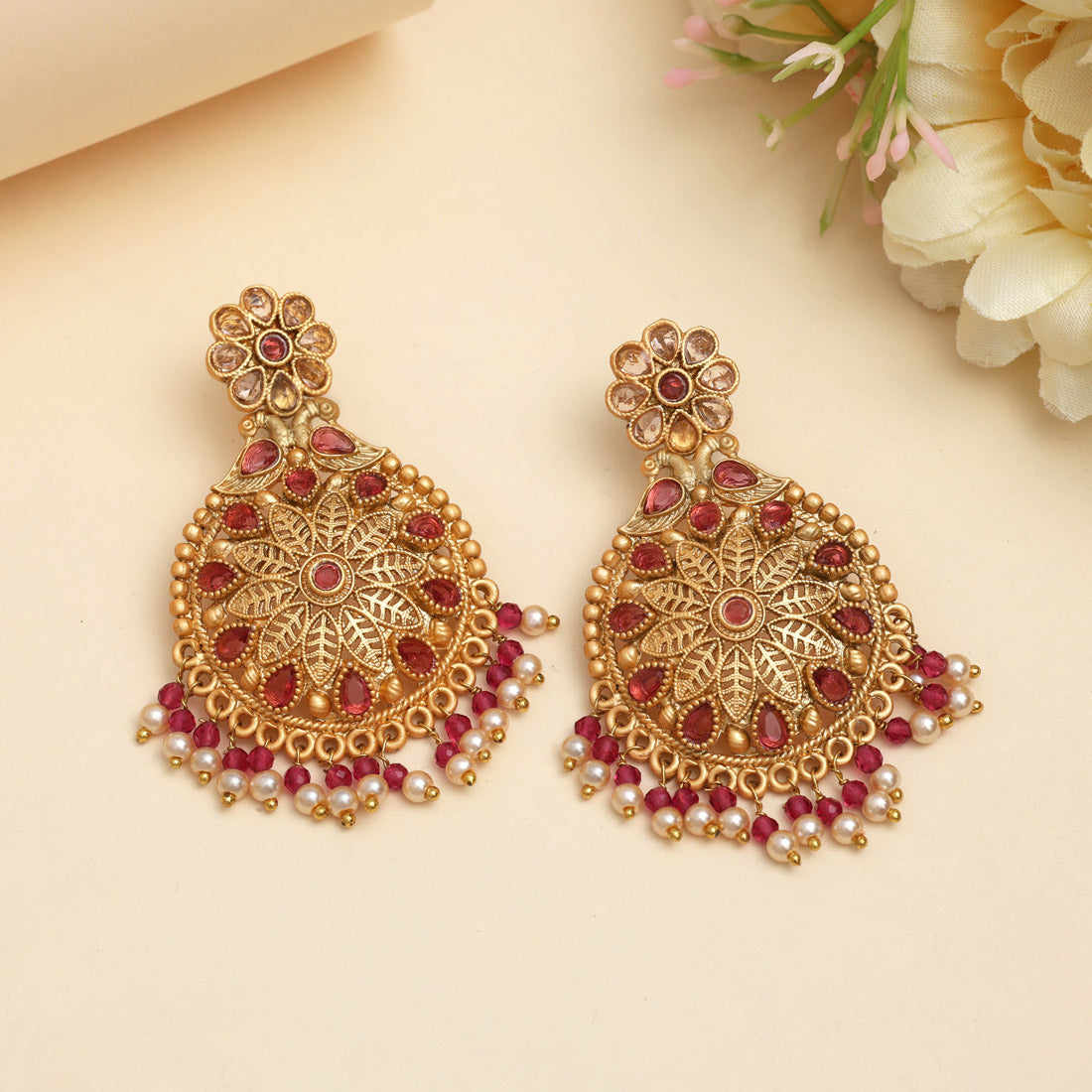 Rani Color Rajwadi Matte Gold Earrings (MGE323RNI) Jewellery GetGlit