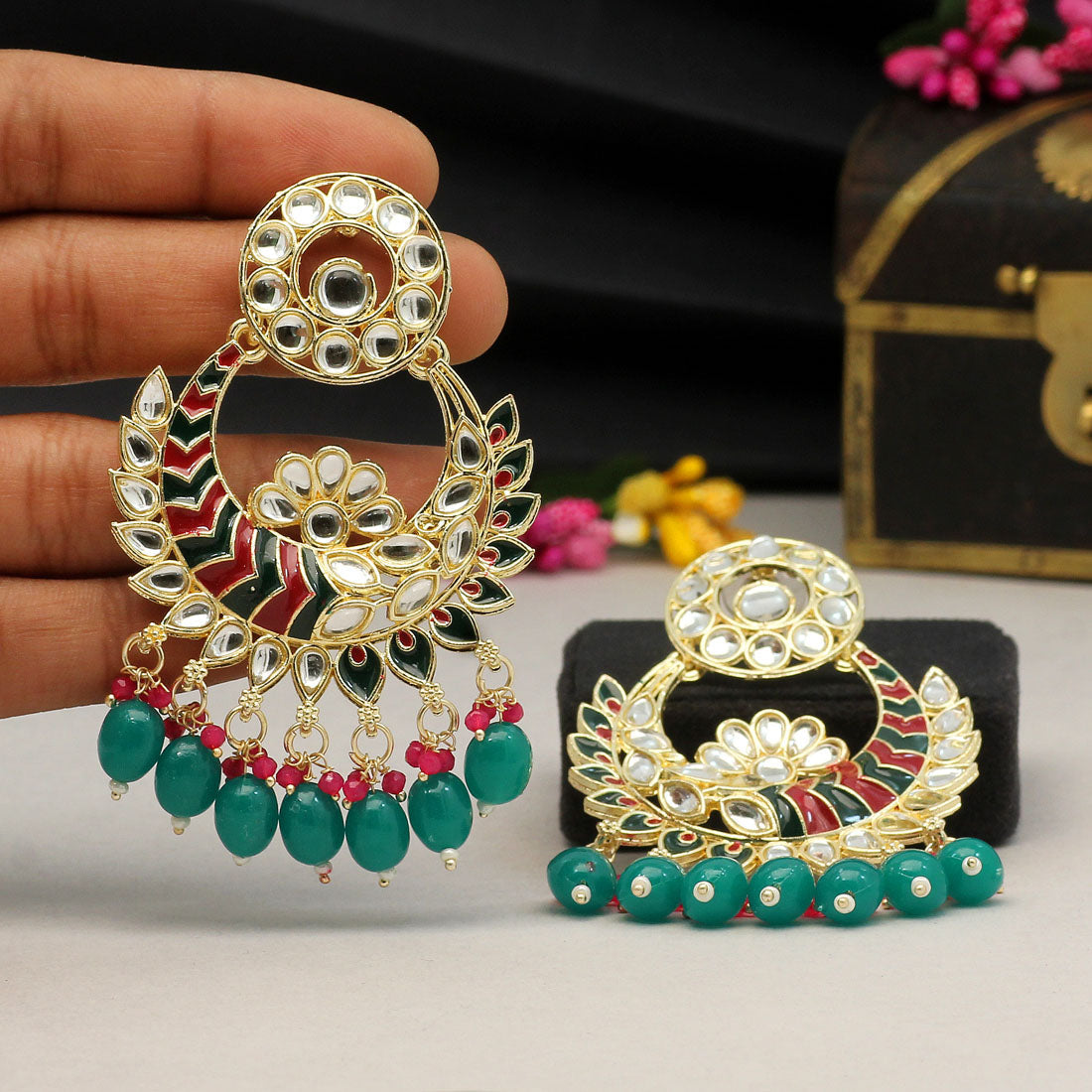 Green Color Meenakari Earrings (MKE1718GRN) Jewellery GetGlit