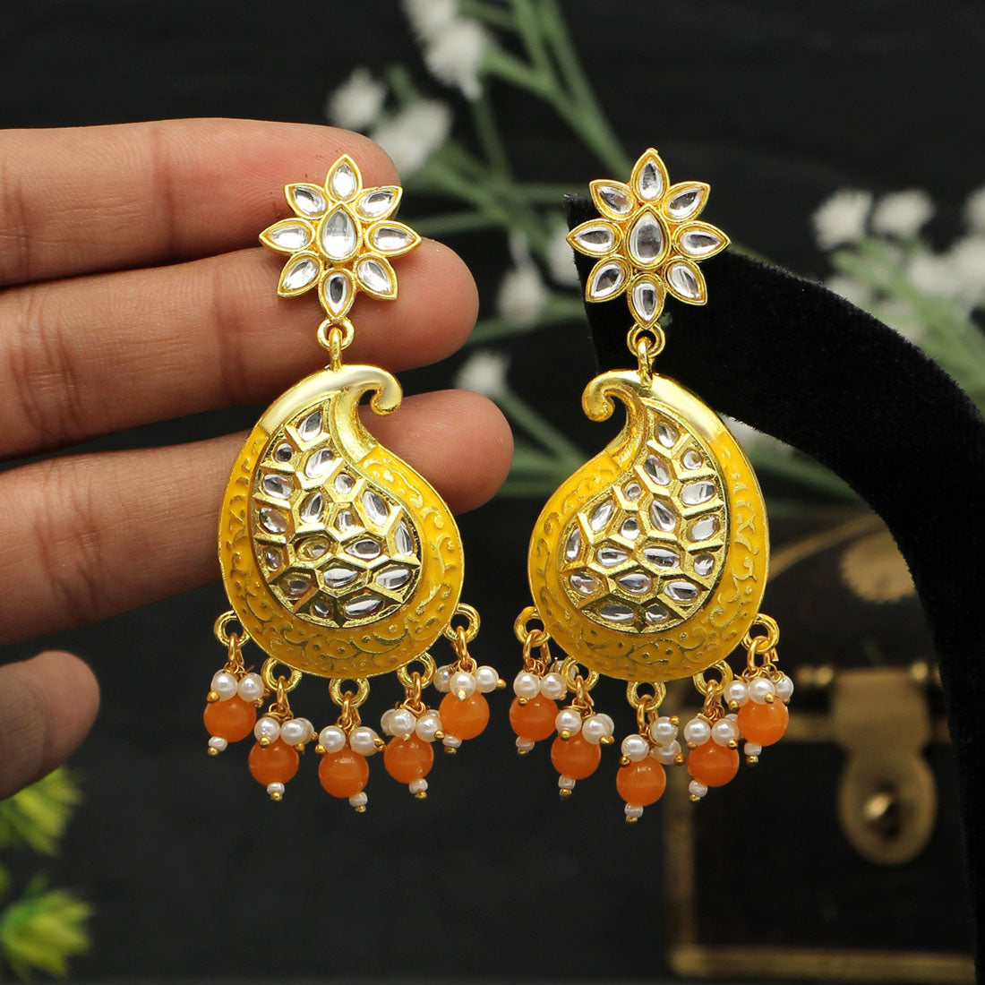 Yellow Color Meenakari Earrings Jewellery GetGlit