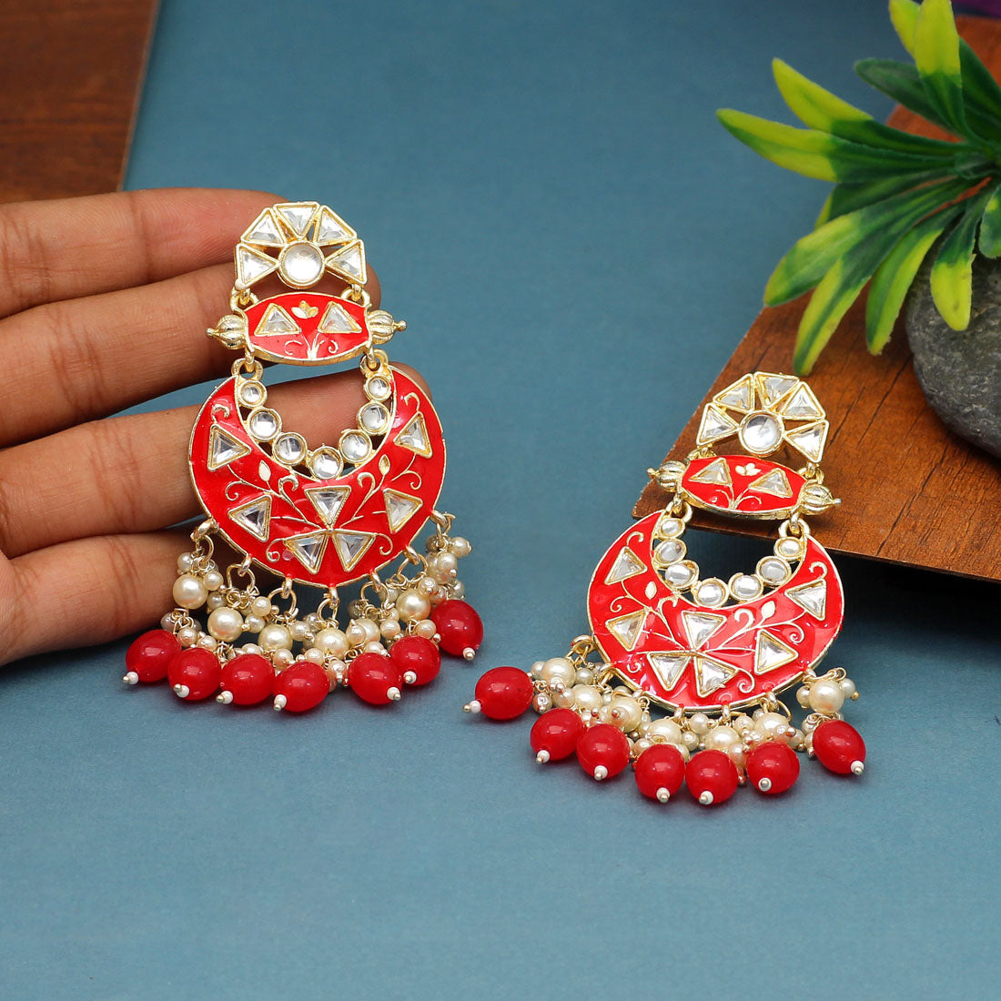 Red Color Meenakari Earrings Jewellery GetGlit