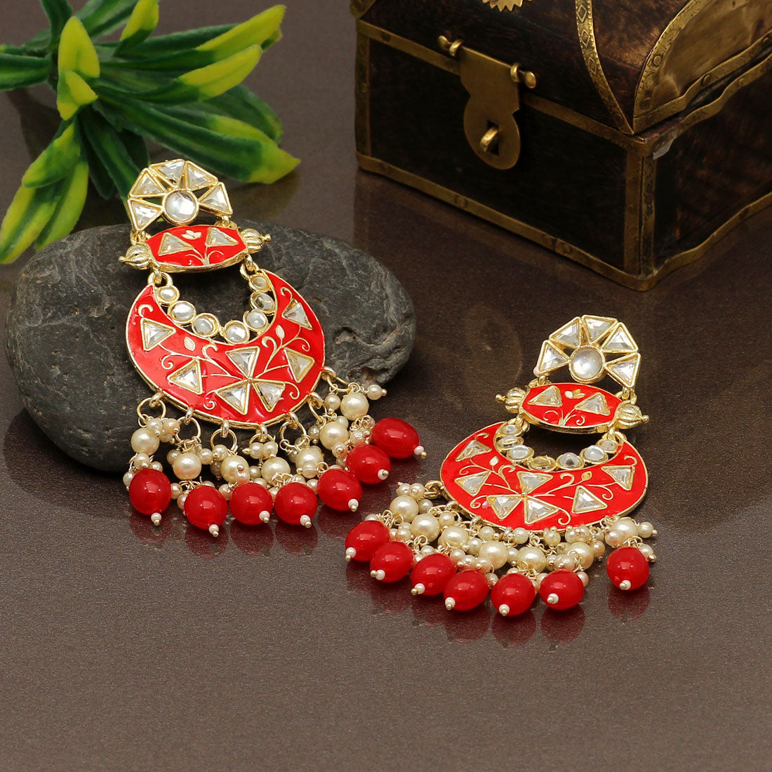 Red Color Meenakari Earrings Jewellery GetGlit