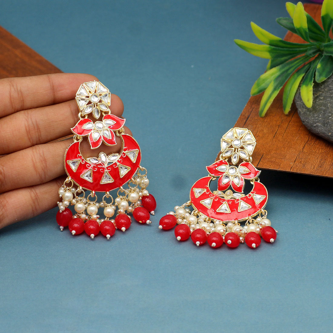 Red Color Meenakari Earrings Jewellery GetGlit