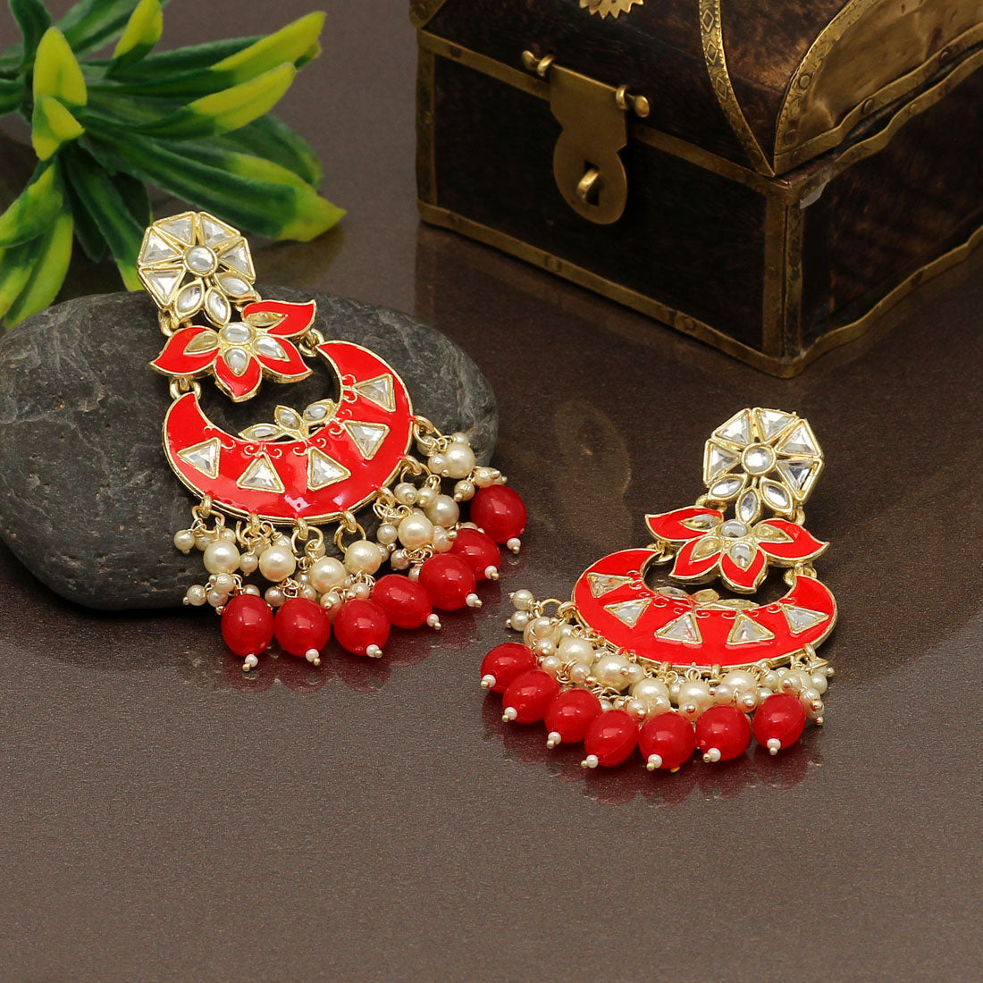 Red Color Meenakari Earrings Jewellery GetGlit