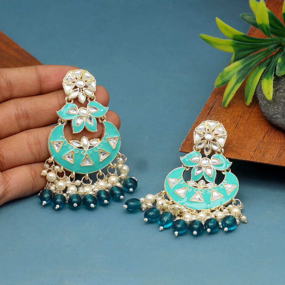 Rama Green Color Meenakari Earrings Jewellery GetGlit