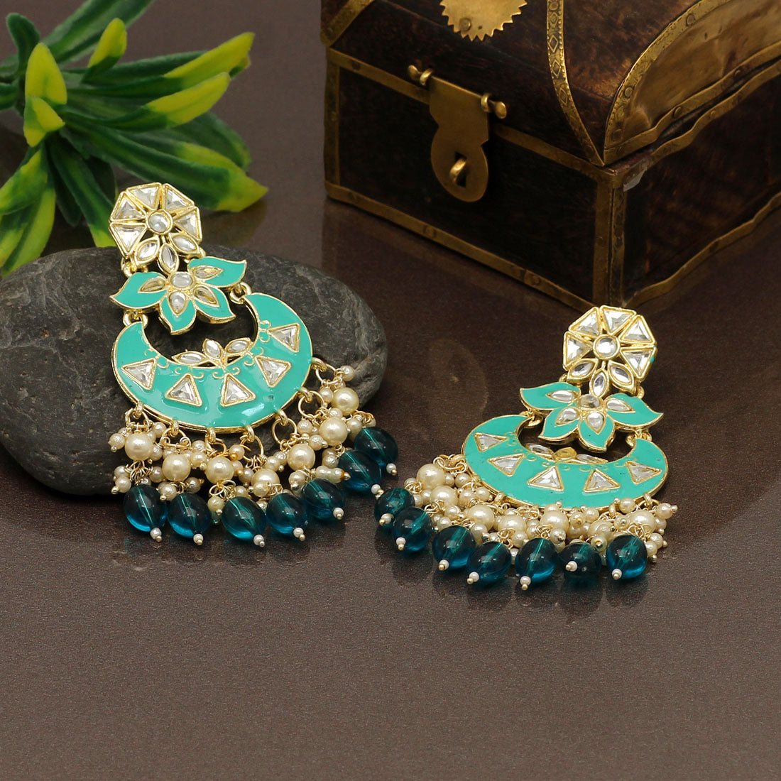 Rama Green Color Meenakari Earrings Jewellery GetGlit