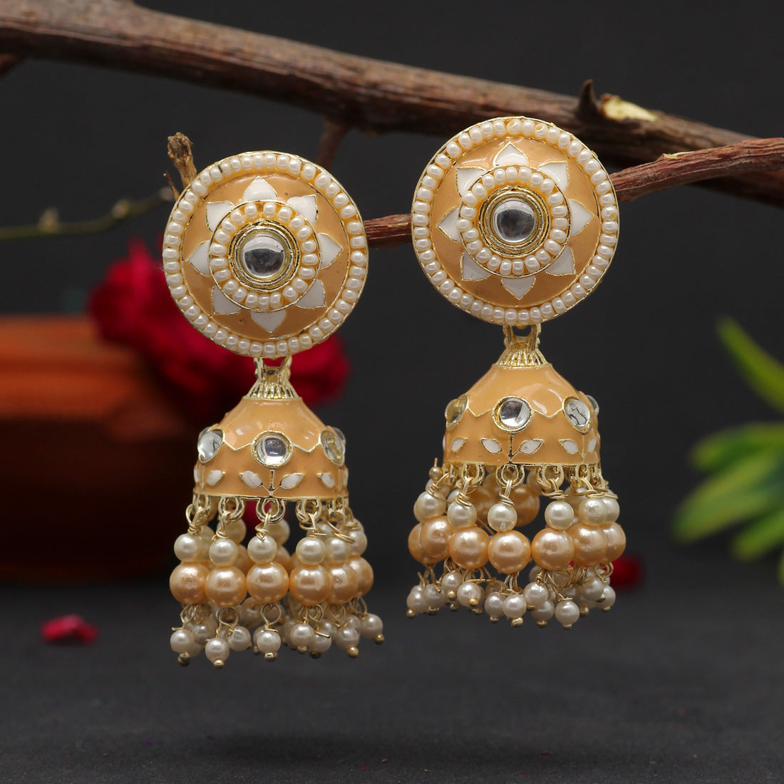 Beige Color Meenakari Earrings Jewellery GetGlit