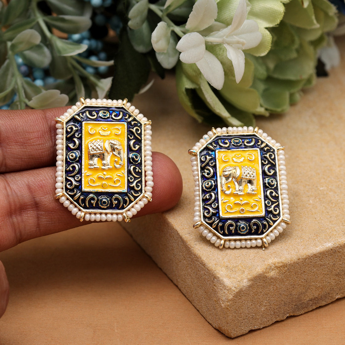 Blue Color Meenakari Earrings Jewellery GetGlit