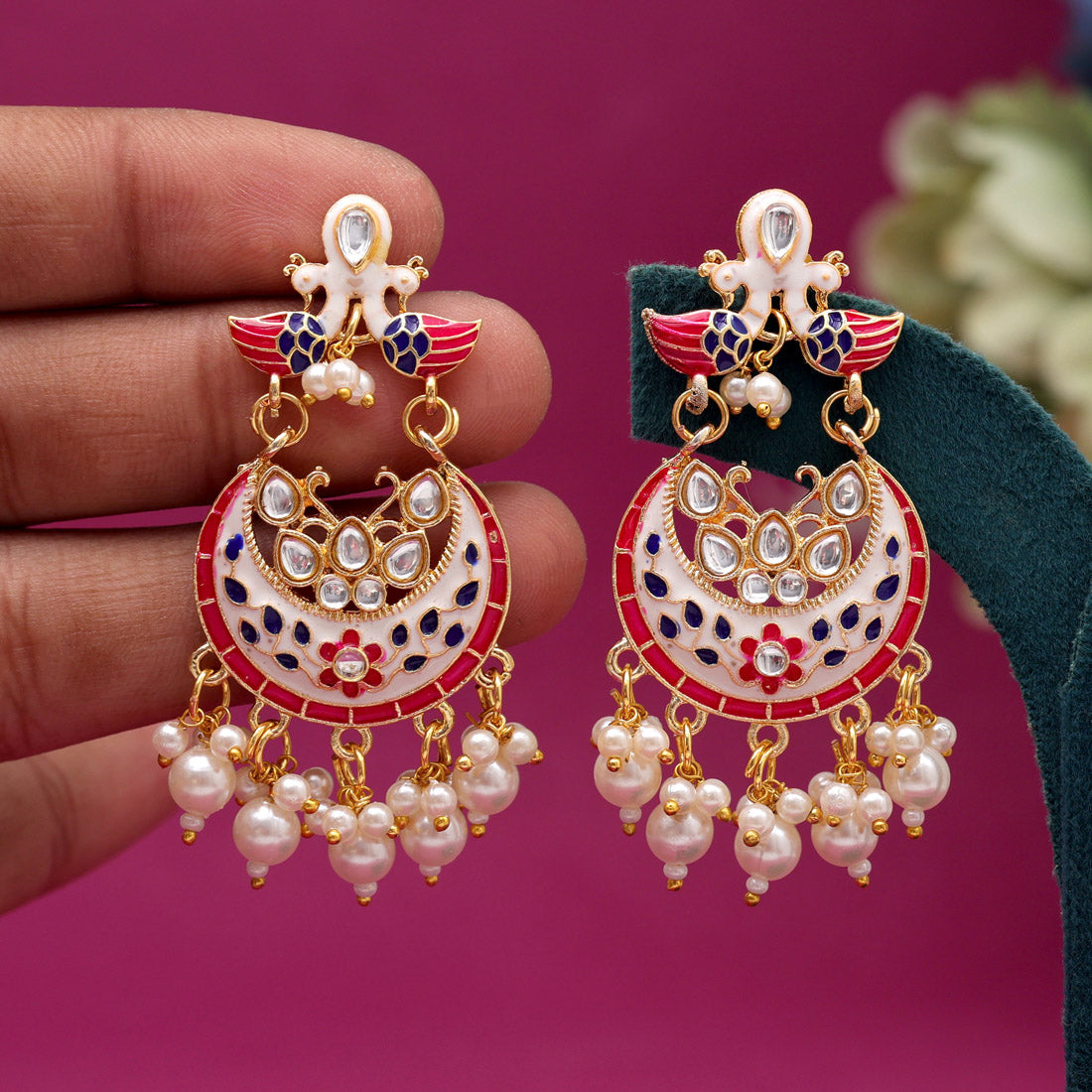 White Color Meenakari Earrings (MKE1992WHT) Jewellery GetGlit