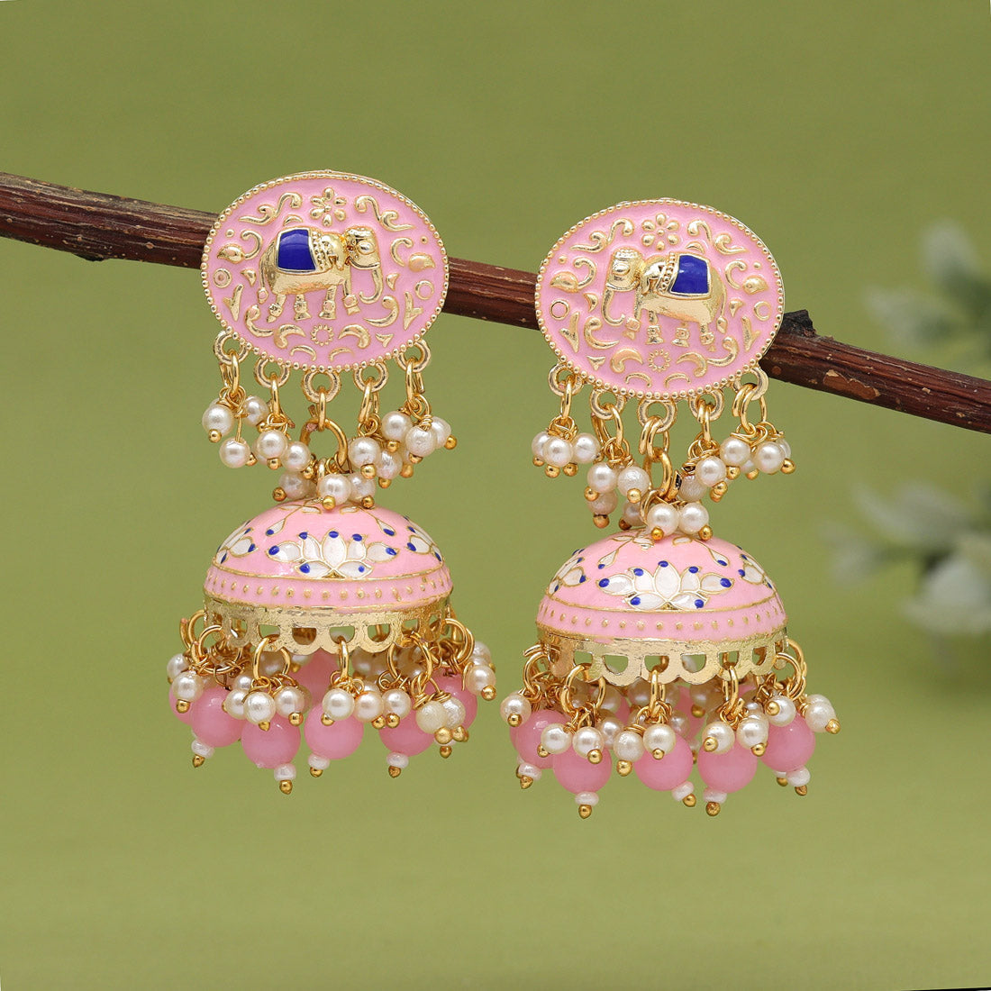 Pink Color Meenakari Earrings Jewellery GetGlit