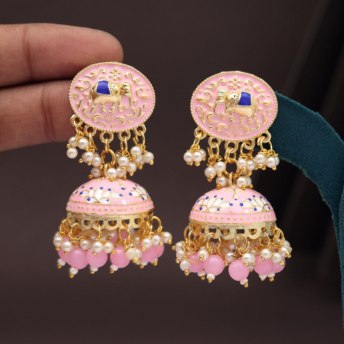 Pink Color Meenakari Earrings Jewellery GetGlit