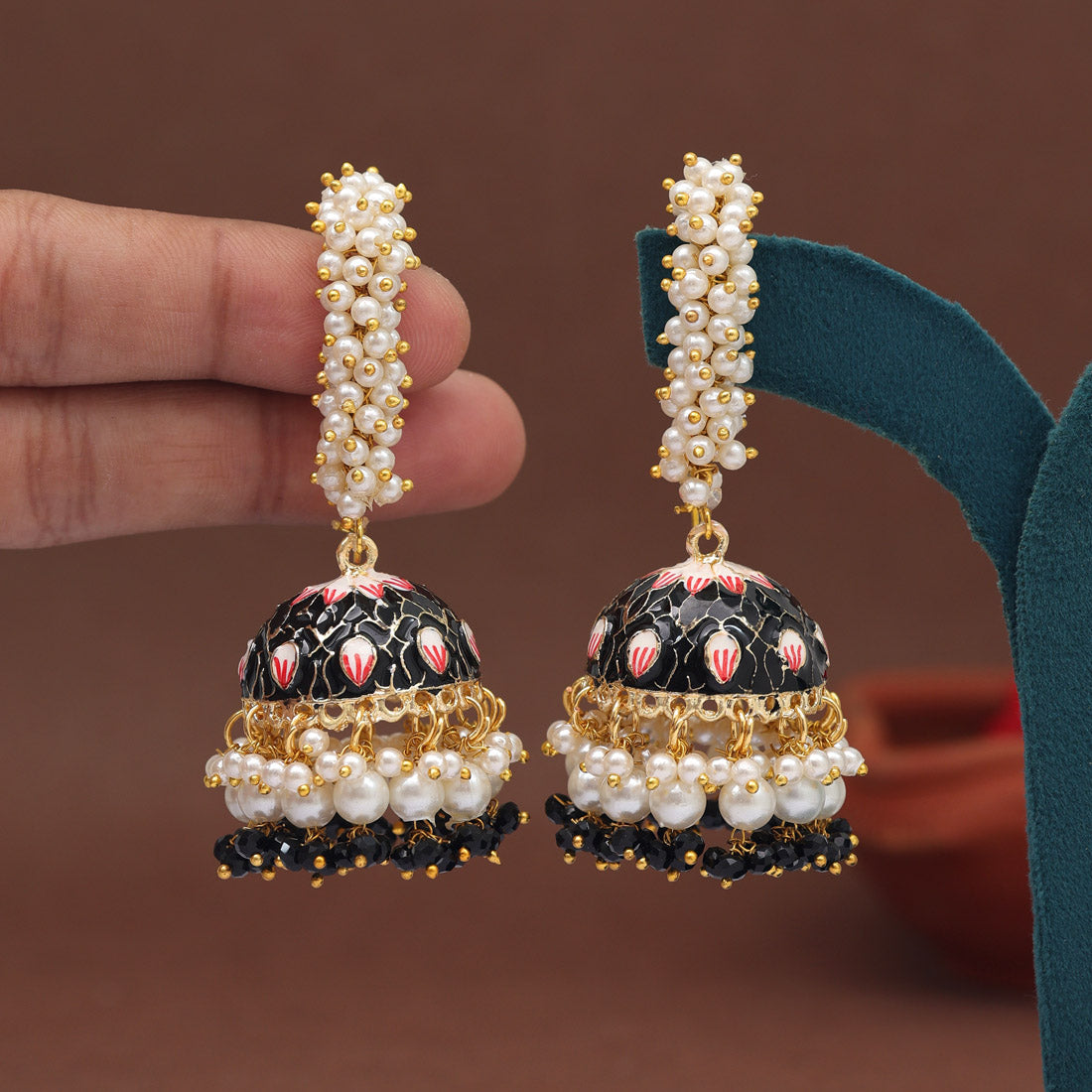 Black Color Meenakari Earrings (MKE2001BLK) Jewellery GetGlit