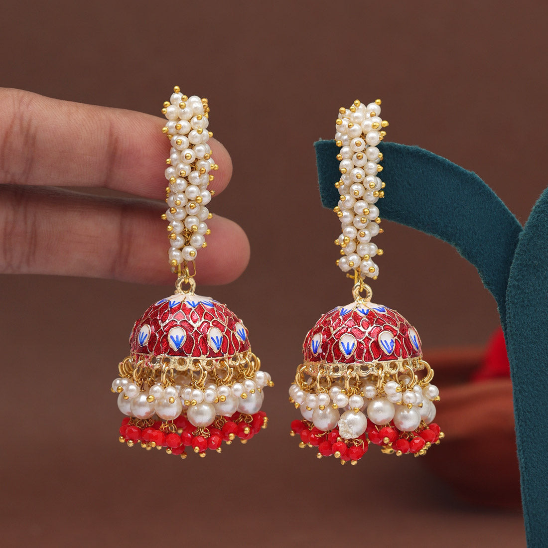 Red Color Meenakari Earrings (MKE2001RED) Jewellery GetGlit