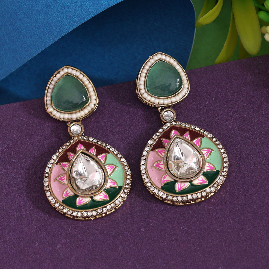 Multi Color Meenakari Earrings (MKE2004MLT) Jewellery GetGlit