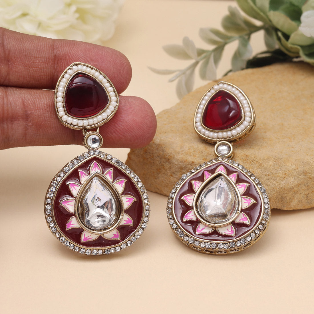 Maroon Color Meenakari Earrings (MKE2004MRN) Jewellery GetGlit