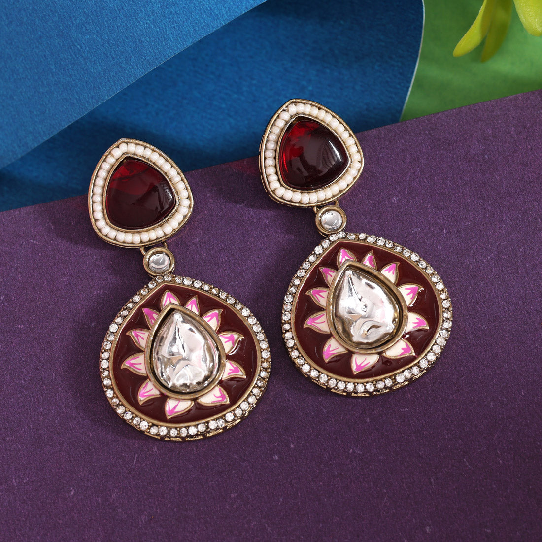 Maroon Color Meenakari Earrings (MKE2004MRN) Jewellery GetGlit