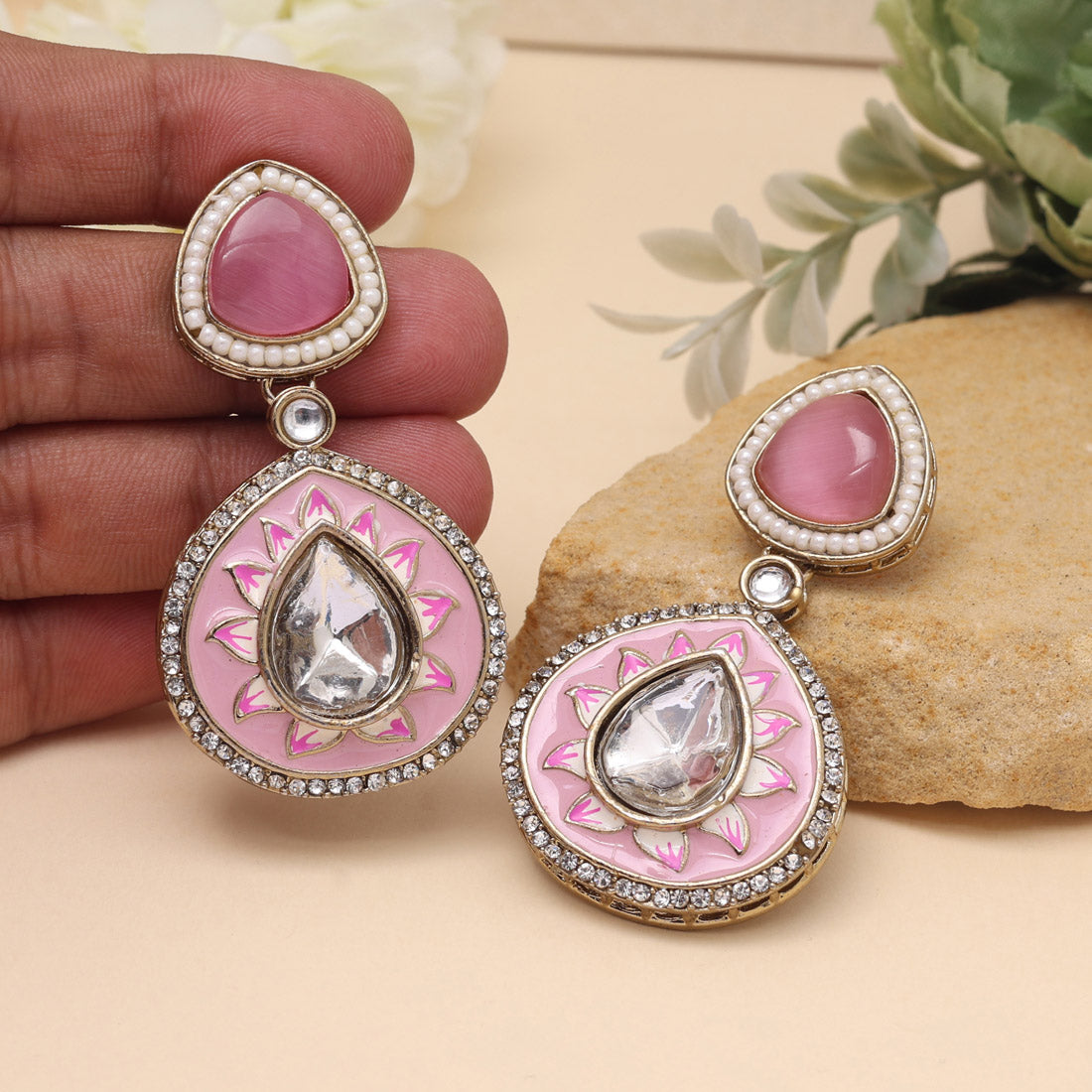 Pink Color Meenakari Earrings (MKE2004PNK) Jewellery GetGlit