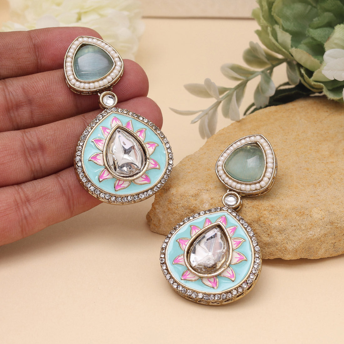 Sky Blue Color Meenakari Earrings (MKE2004SBLU) Jewellery GetGlit