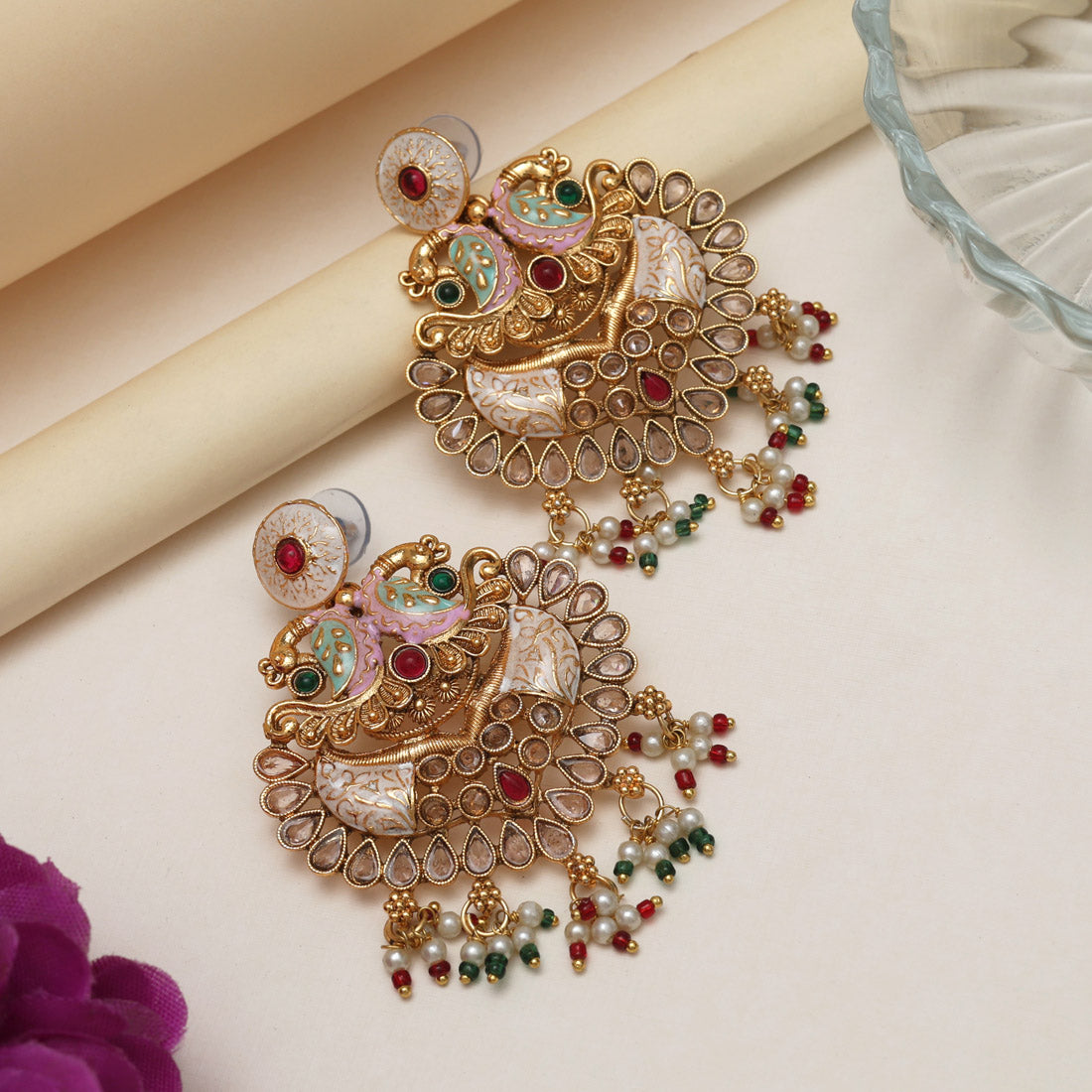 Multi Color Kundan Meenakari Earrings (MKE2010MLT) Jewellery GetGlit